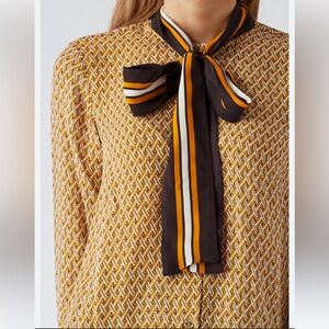 Geometric Print Blouse with Bow Tie Neck